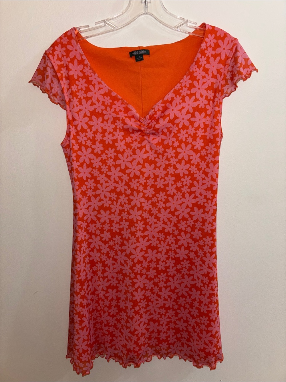 Wild Fable Mesh Stretch Y2K Style Groovy Pink Flower Pattern Mini Dress Size Sm